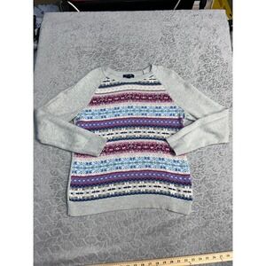 Chaps Womens Fair Isle Knit Sweater Long‎ Sleeve Crew Neck Gray Multi Size L